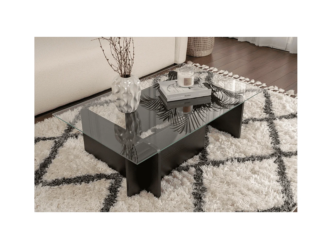 Table basse avec plateau en verre trempé L105 cm - FLAVIO