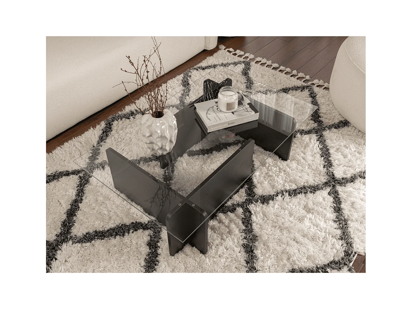 Table basse avec plateau en verre trempé L105 cm - FLAVIO