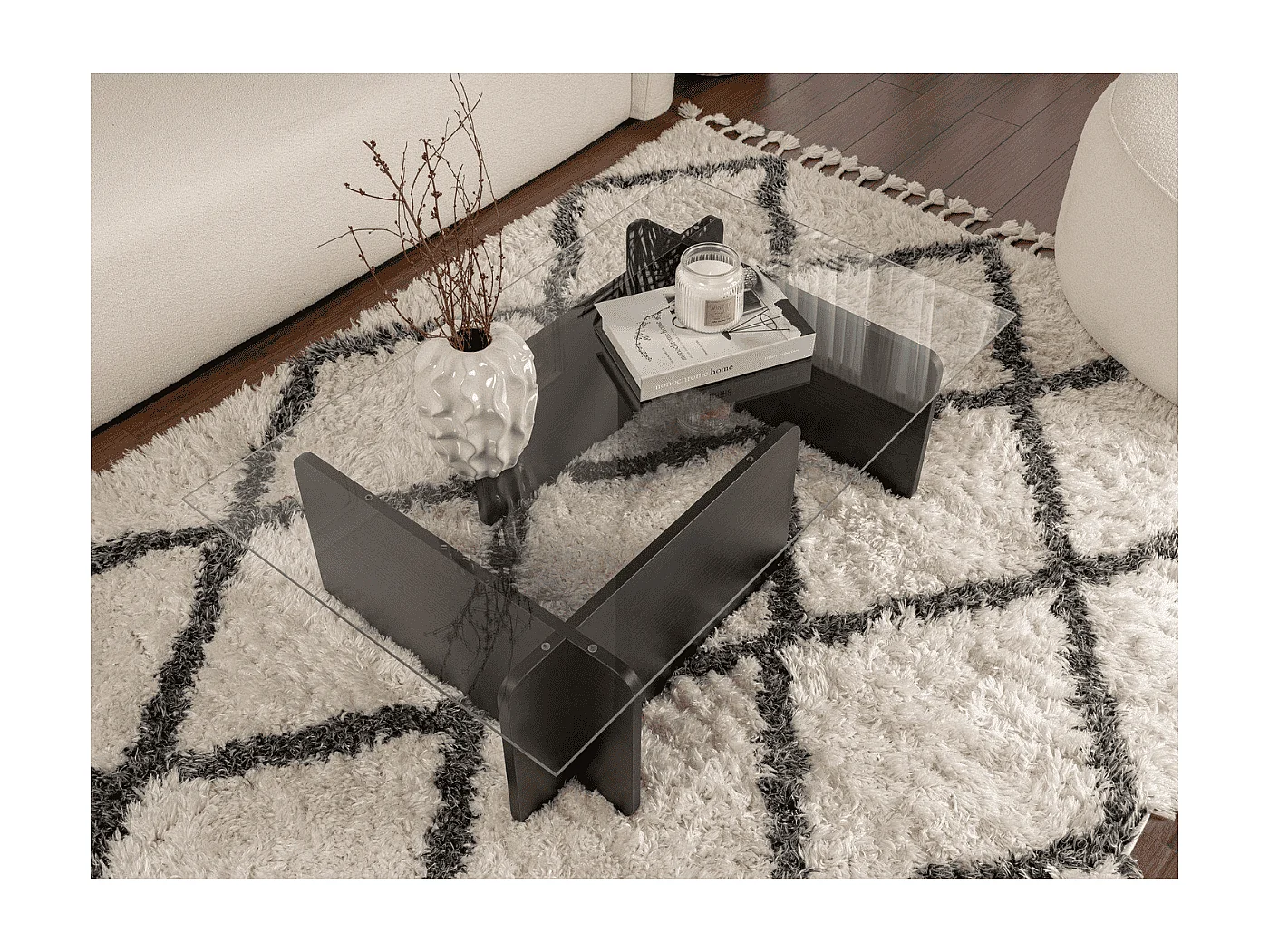 Table basse avec plateau en verre trempé L105 cm - FLAVIO