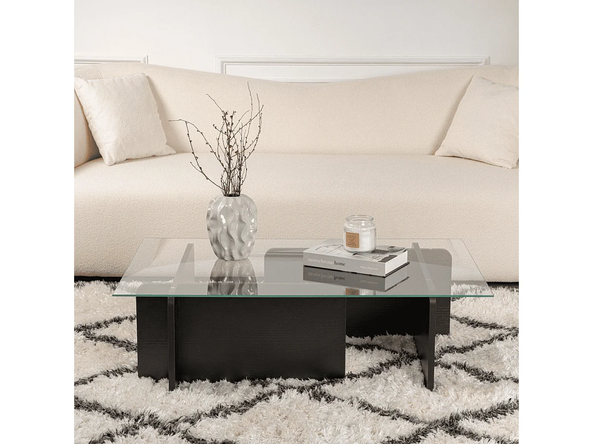 Mesa de centro con tablero de vidrio templado L105 cm - FLAVIO
