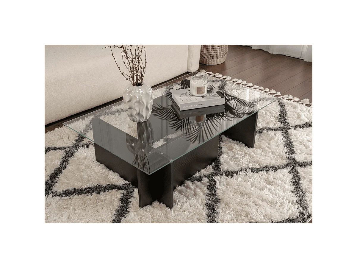 Mesa de centro con tablero de vidrio templado L105 cm - FLAVIO