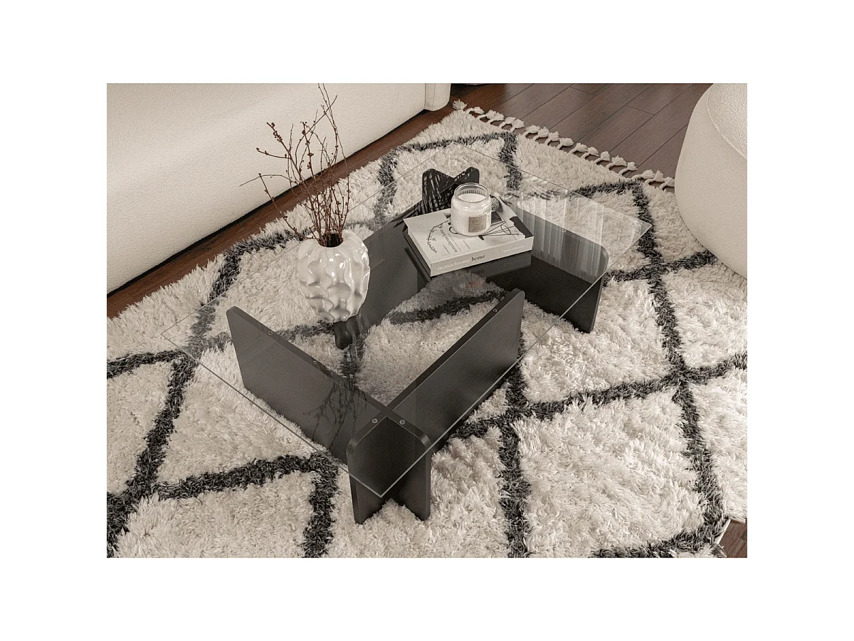 Mesa de centro con tablero de vidrio templado L105 cm - FLAVIO