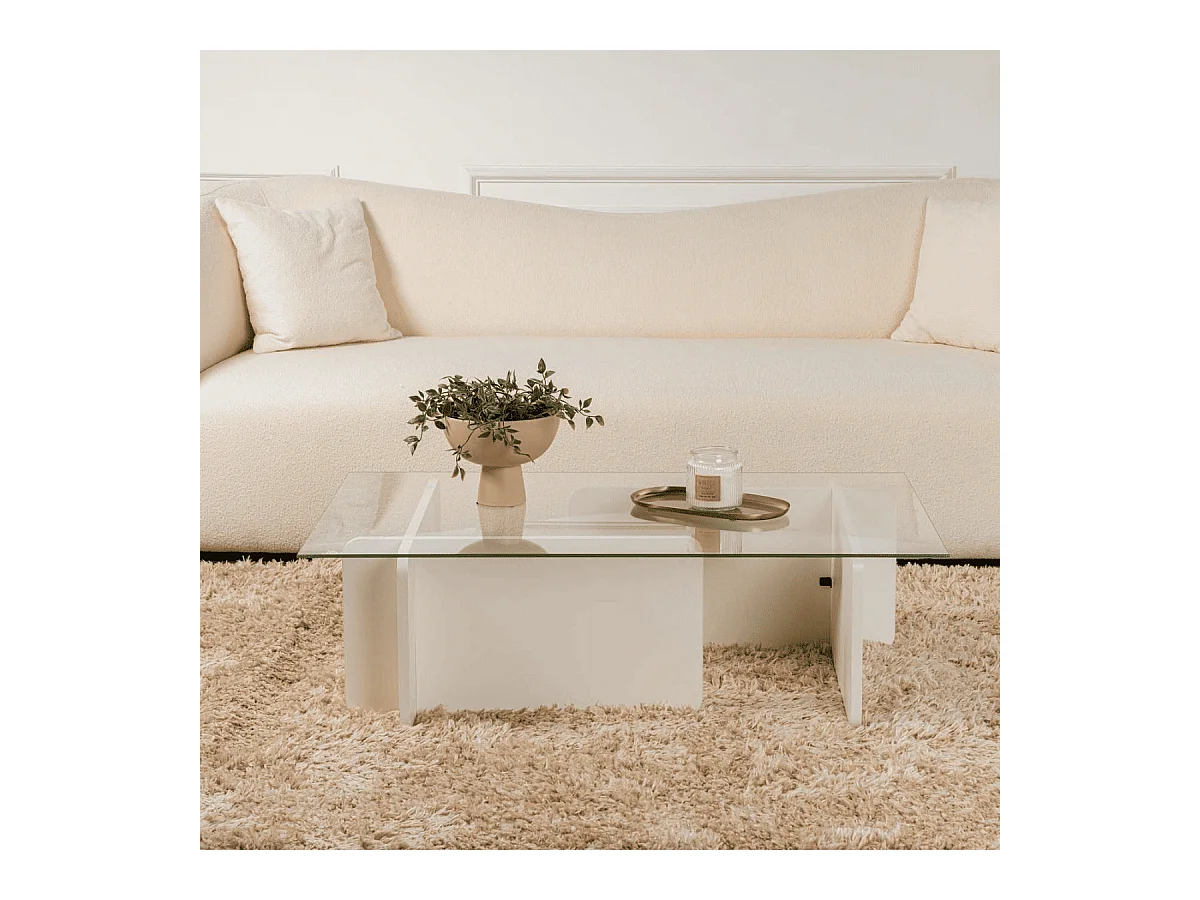 Table basse avec plateau en verre trempé L105 cm - FLAVIO