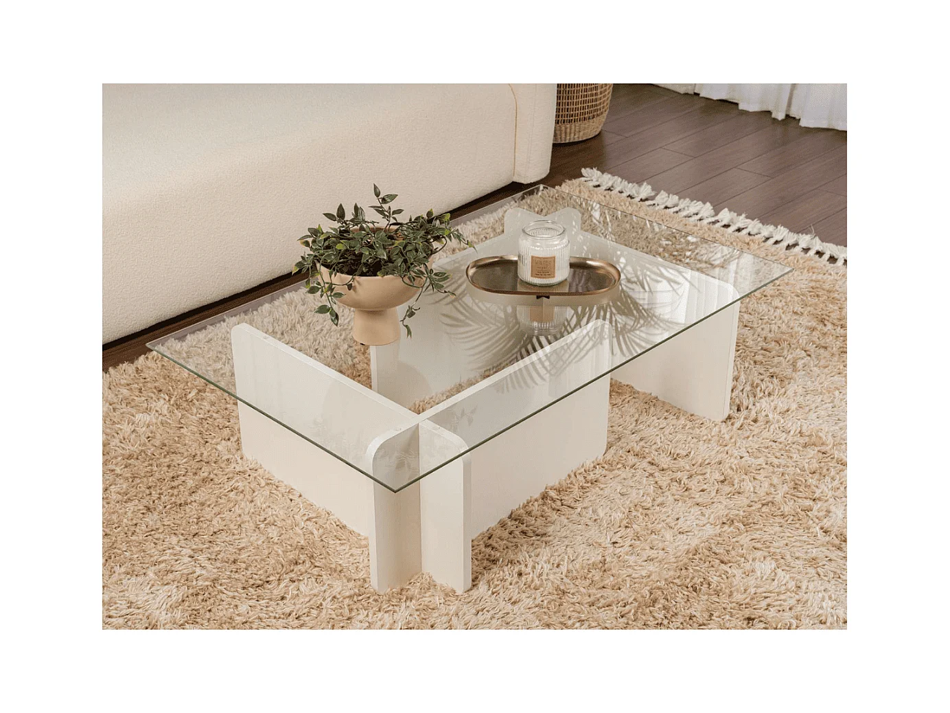 Table basse avec plateau en verre trempé L105 cm - FLAVIO