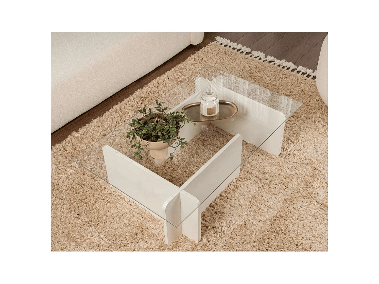 Table basse avec plateau en verre trempé L105 cm - FLAVIO