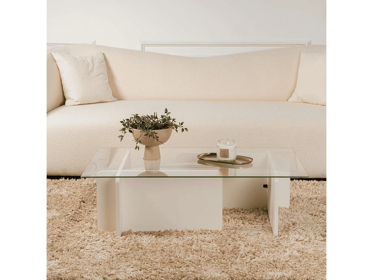 Table basse avec plateau en verre trempé L105 cm - FLAVIO