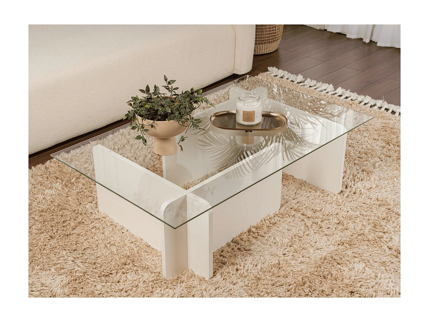 Table basse avec plateau en verre trempé L105 cm - FLAVIO