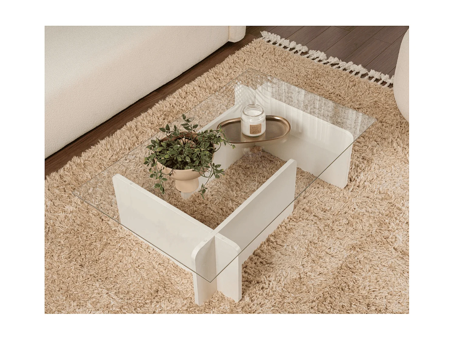 Table basse avec plateau en verre trempé L105 cm - FLAVIO