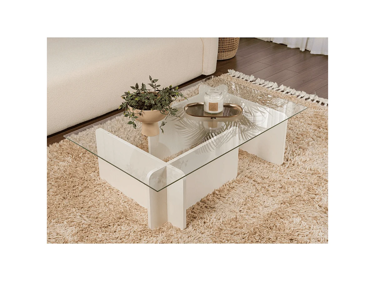 Mesa de centro con tablero de vidrio templado L105 cm - FLAVIO