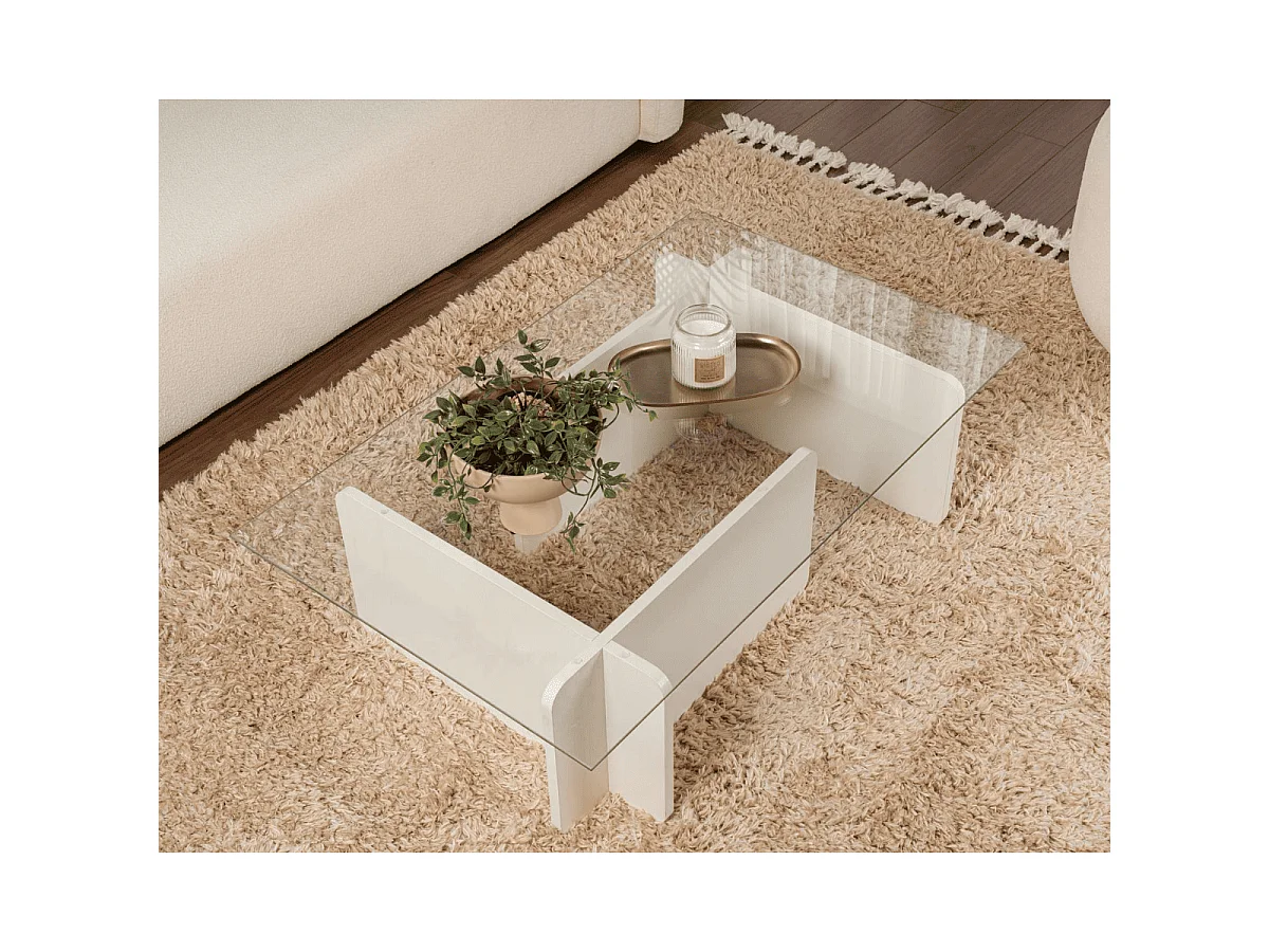 Mesa de centro con tablero de vidrio templado L105 cm - FLAVIO