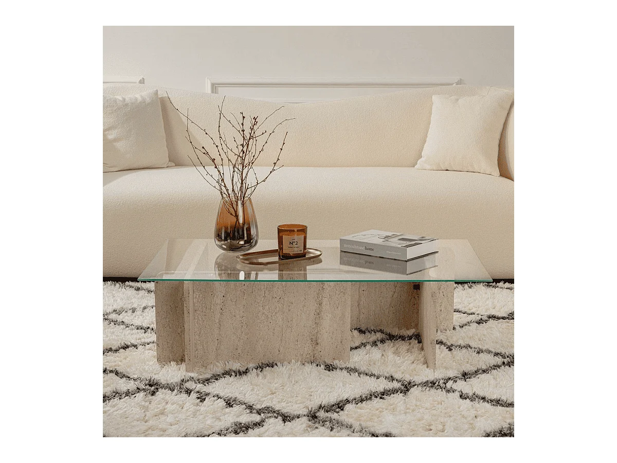 Salontafel met een blad van gehard glas L105 cm - FLAVIO