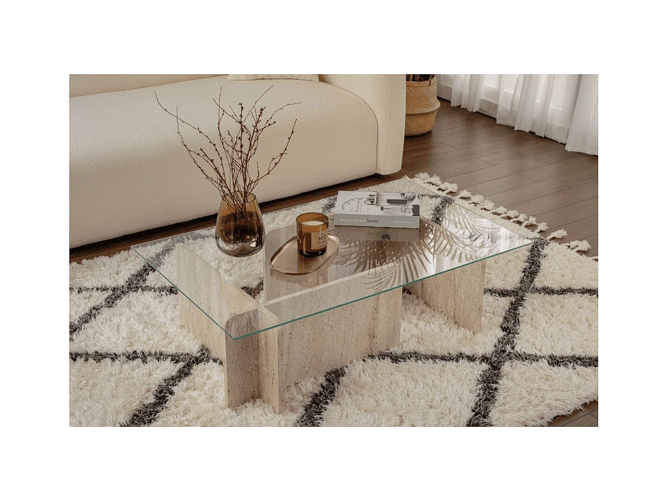 Salontafel met een blad van gehard glas L105 cm - FLAVIO