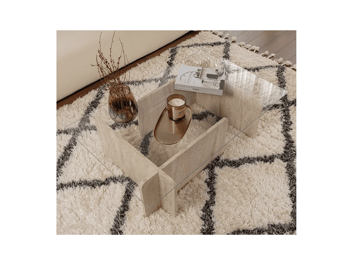 Salontafel met een blad van gehard glas L105 cm - FLAVIO