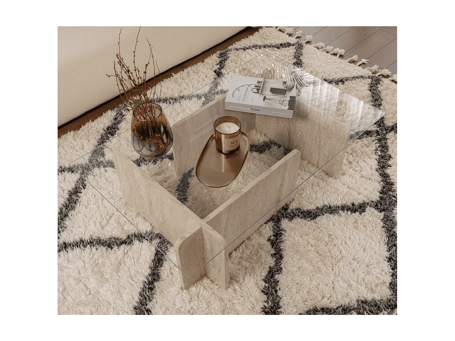 Table basse avec plateau en verre trempé L105 cm - FLAVIO