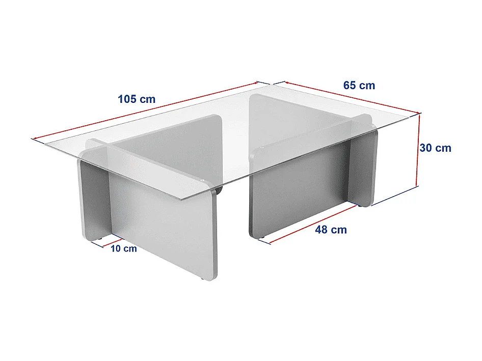 Table basse avec plateau en verre trempé L105 cm - FLAVIO