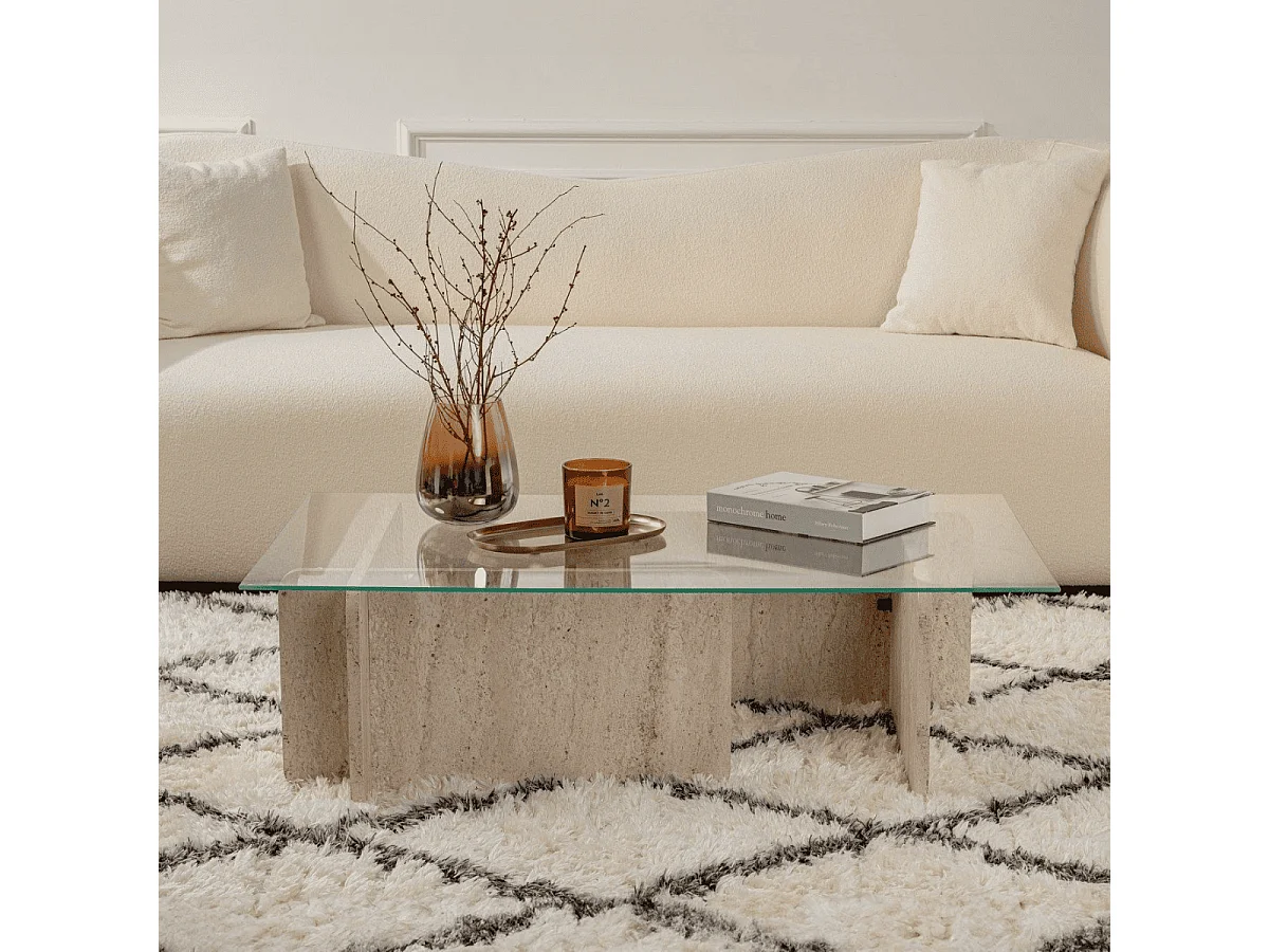 Table basse avec plateau en verre trempé L105 cm - FLAVIO