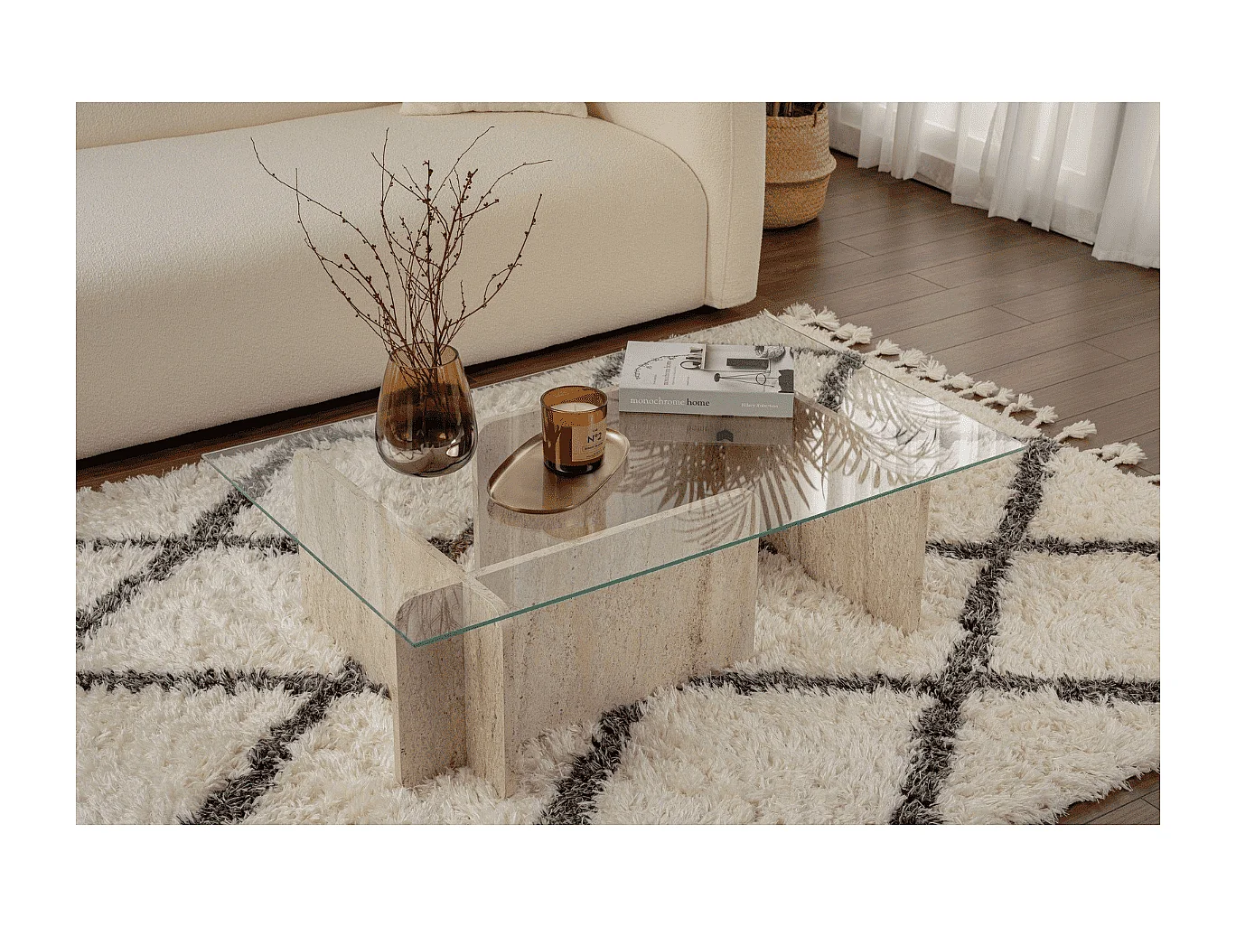 Mesa de centro con tablero de vidrio templado L105 cm - FLAVIO