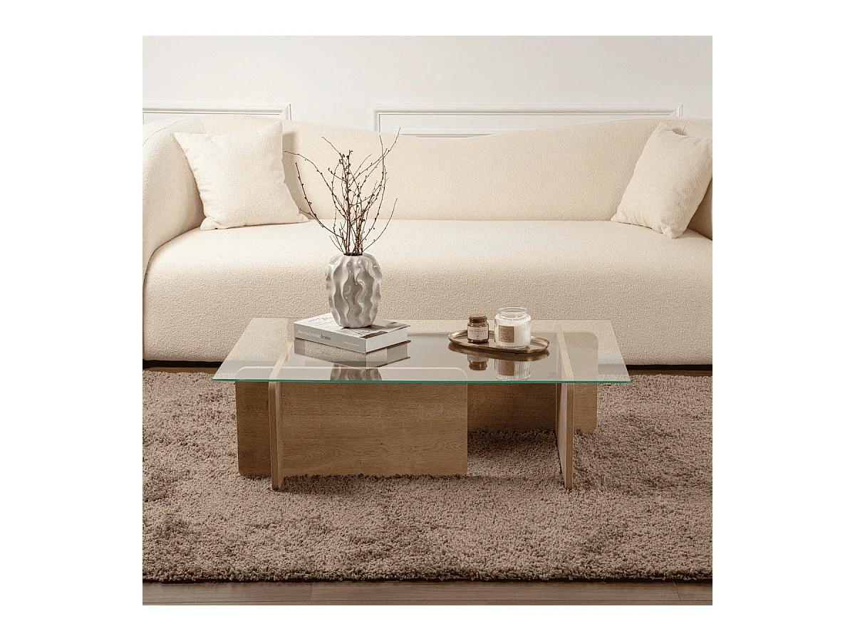 Table basse avec plateau en verre trempé L105 cm - FLAVIO
