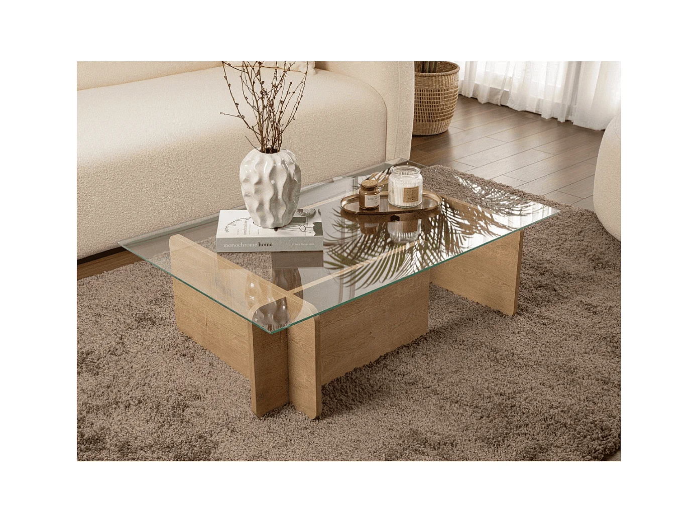 Table basse avec plateau en verre trempé L105 cm - FLAVIO