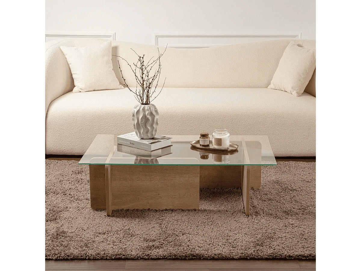 Table basse avec plateau en verre trempé L105 cm - FLAVIO