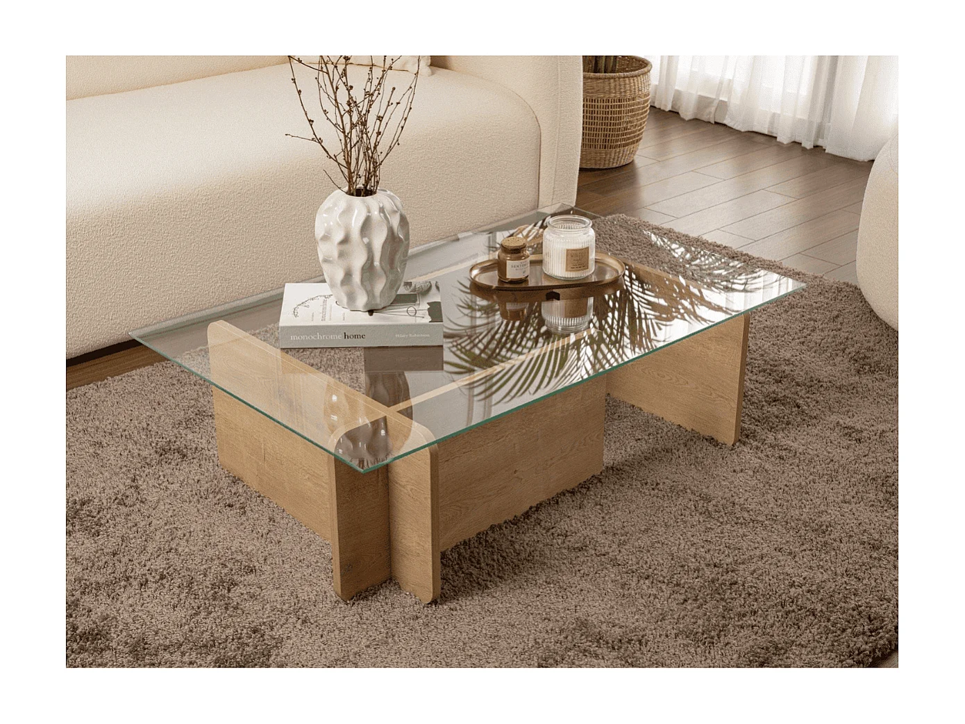 Table basse avec plateau en verre trempé L105 cm - FLAVIO