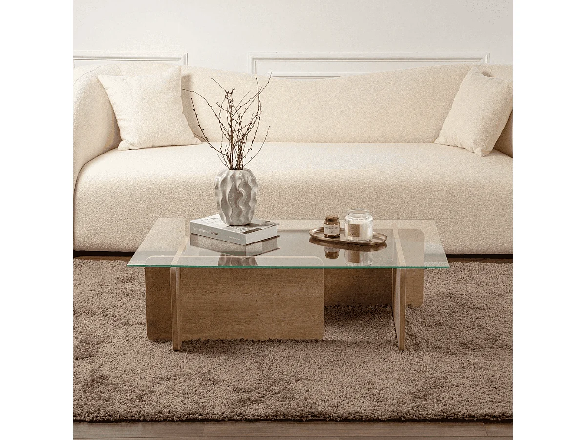 Mesa de centro con tablero de vidrio templado L105 cm - FLAVIO
