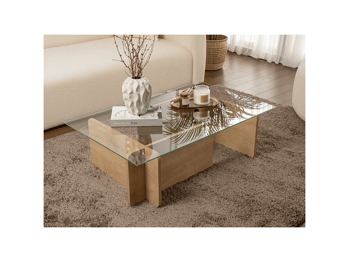Mesa de centro con tablero de vidrio templado L105 cm - FLAVIO