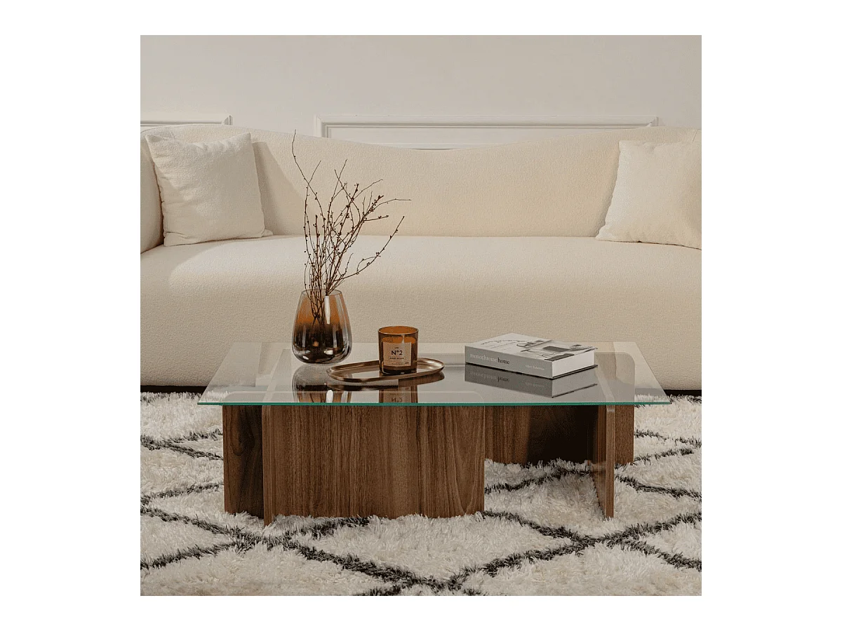 Table basse avec plateau en verre trempé L105 cm - FLAVIO