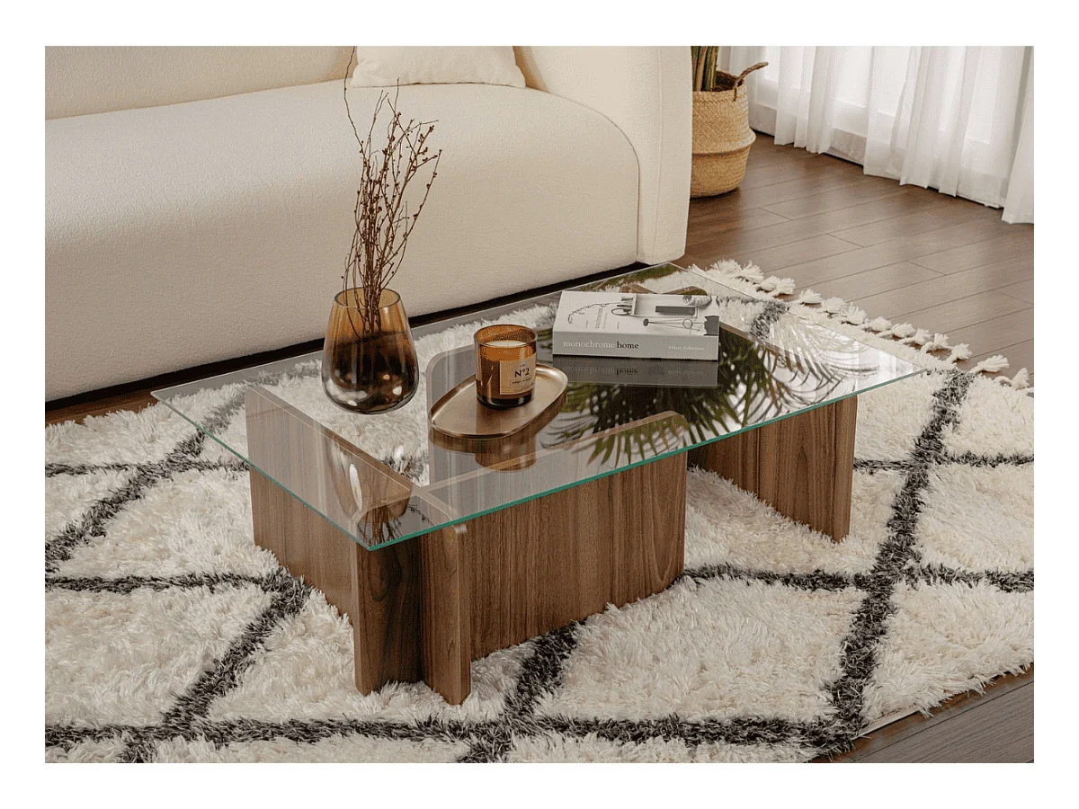 Table basse avec plateau en verre trempé L105 cm - FLAVIO