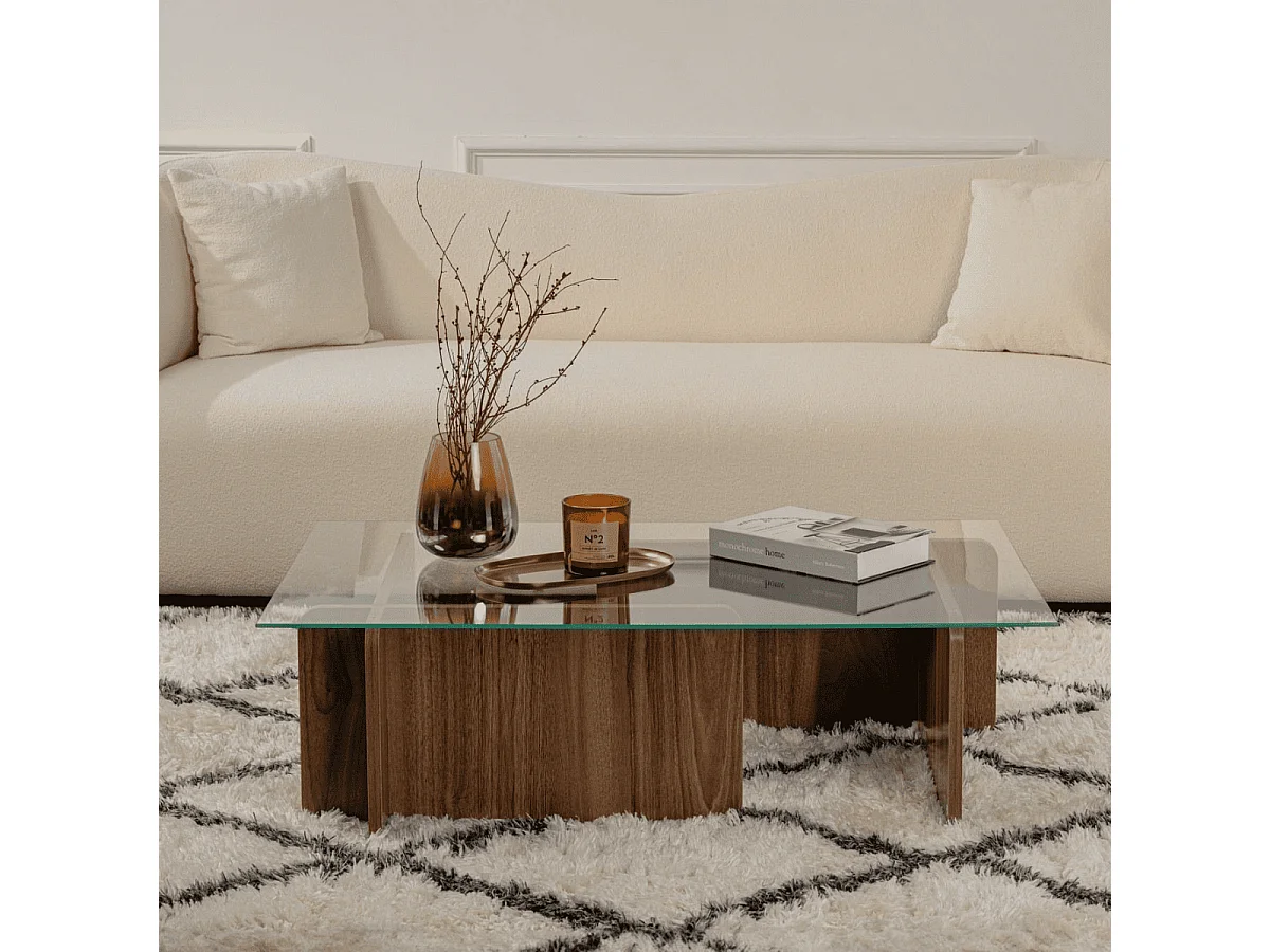 Table basse avec plateau en verre trempé L105 cm - FLAVIO