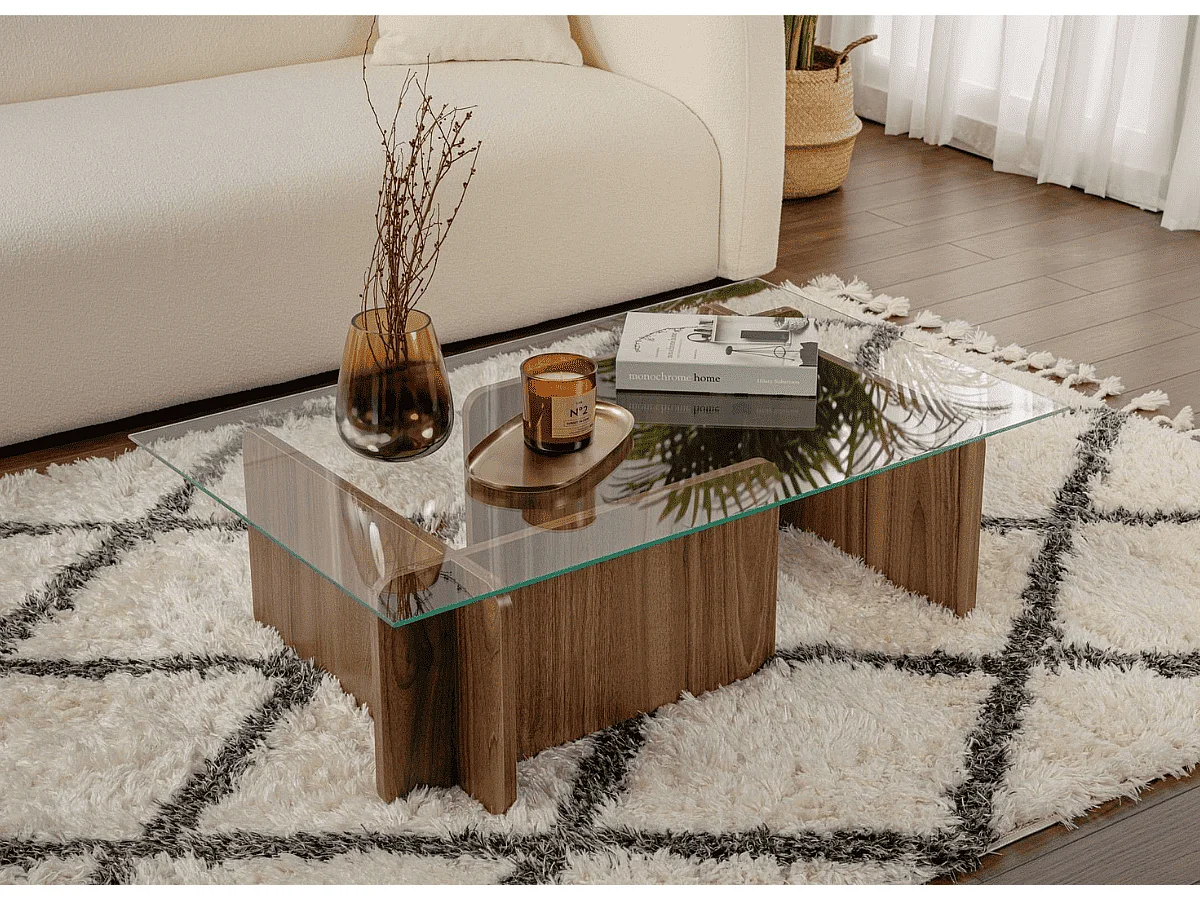 Table basse avec plateau en verre trempé L105 cm - FLAVIO