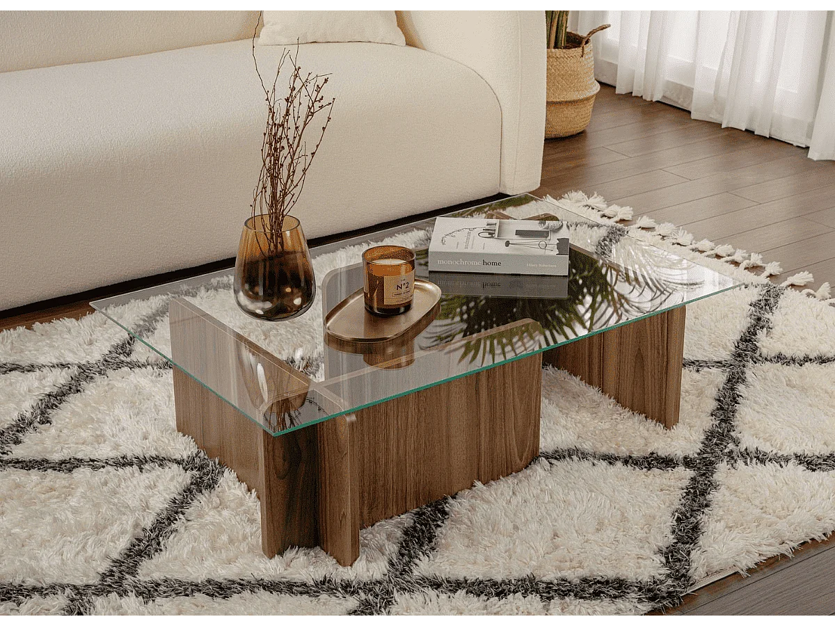 Table basse avec plateau en verre trempé L105 cm - FLAVIO