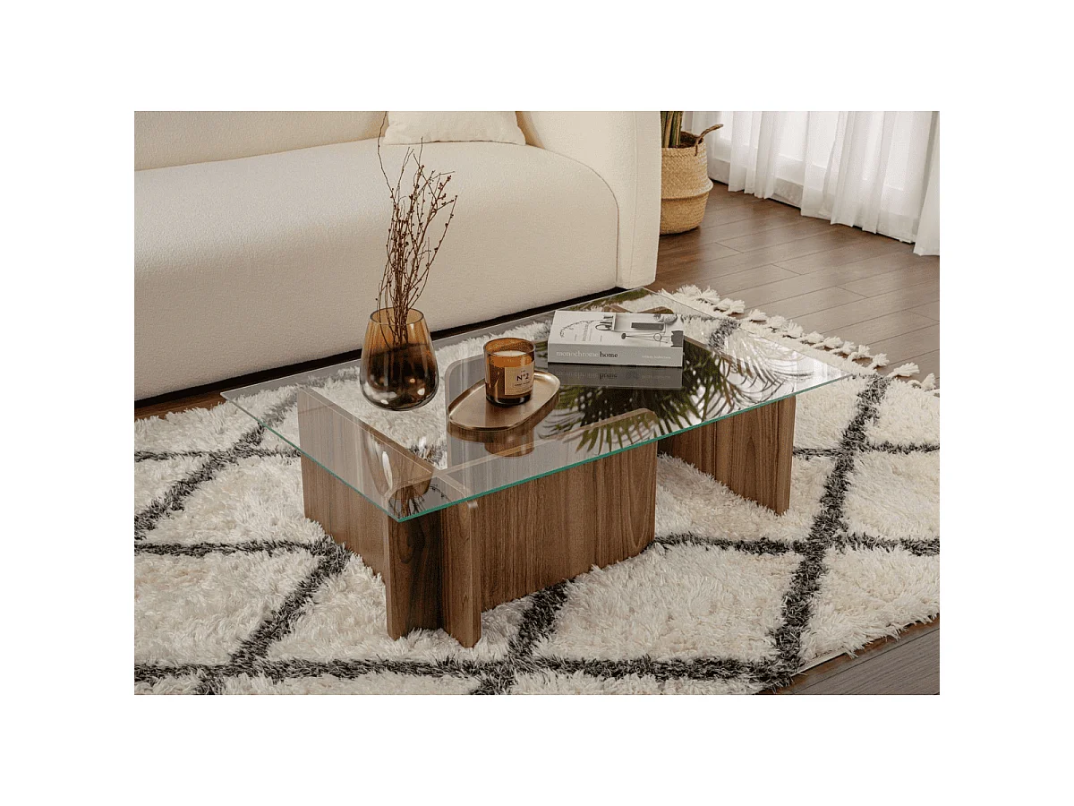 Mesa de centro con tablero de vidrio templado L105 cm - FLAVIO