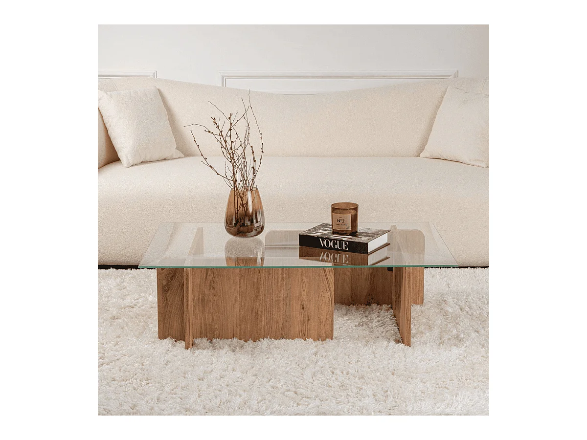 Table basse avec plateau en verre trempé L105 cm - FLAVIO