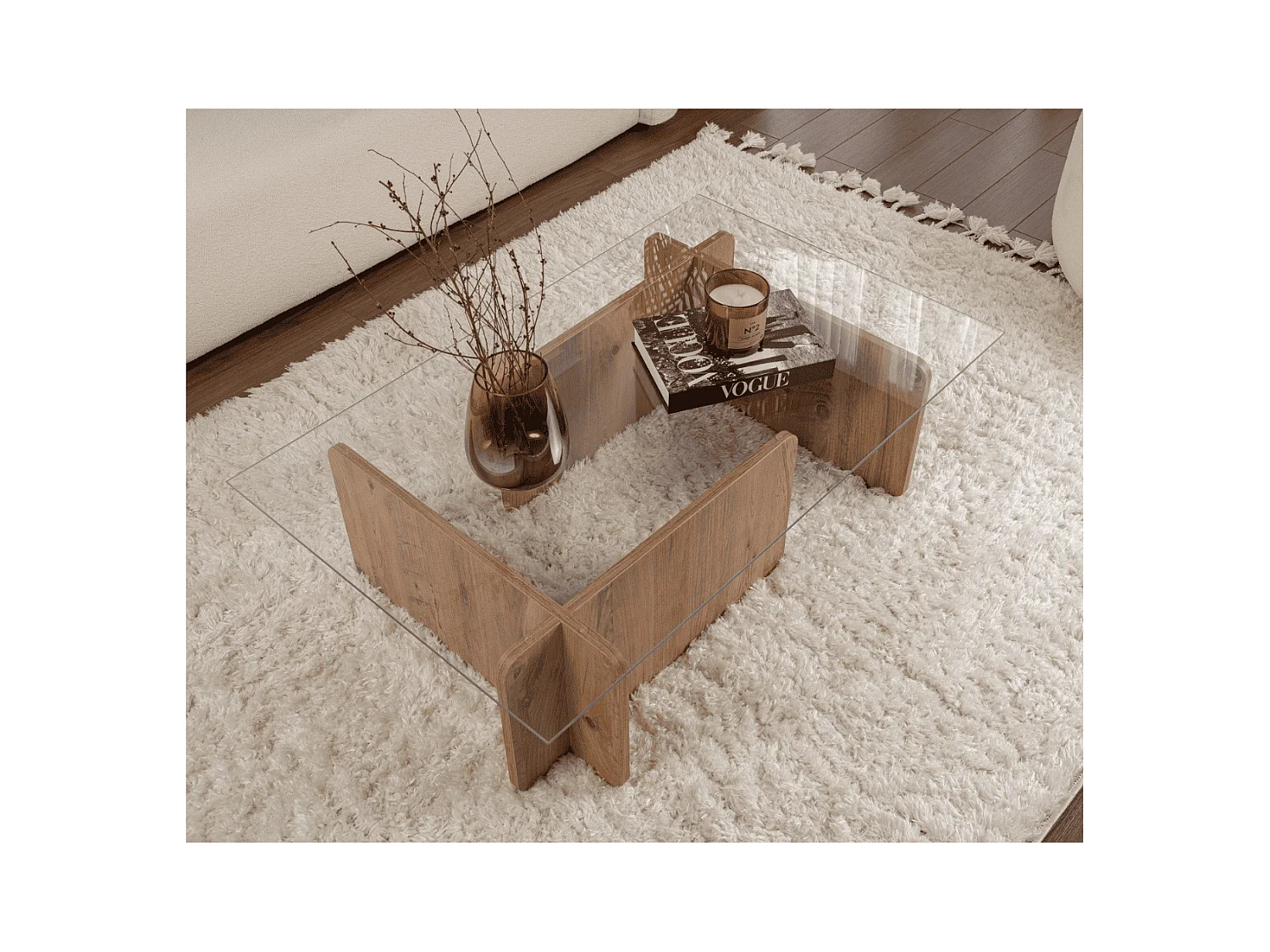 Table basse avec plateau en verre trempé L105 cm - FLAVIO