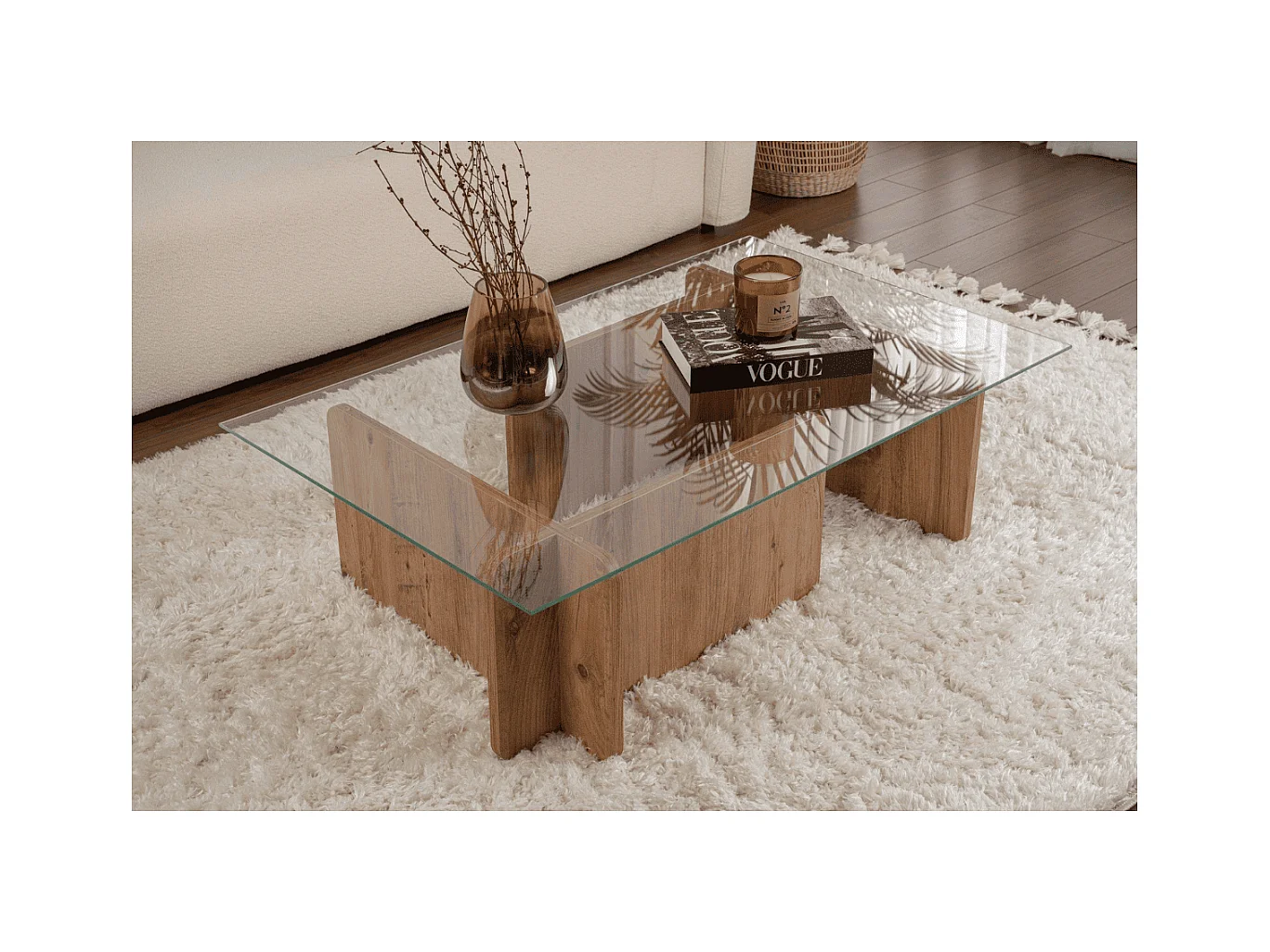 Table basse avec plateau en verre trempé L105 cm - FLAVIO