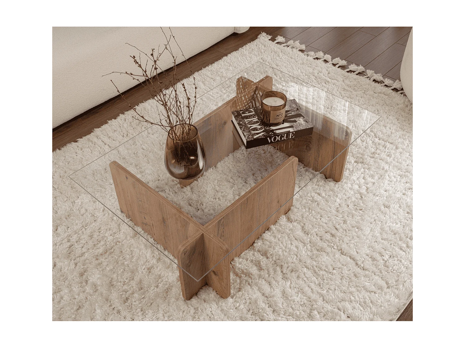 Table basse avec plateau en verre trempé L105 cm - FLAVIO