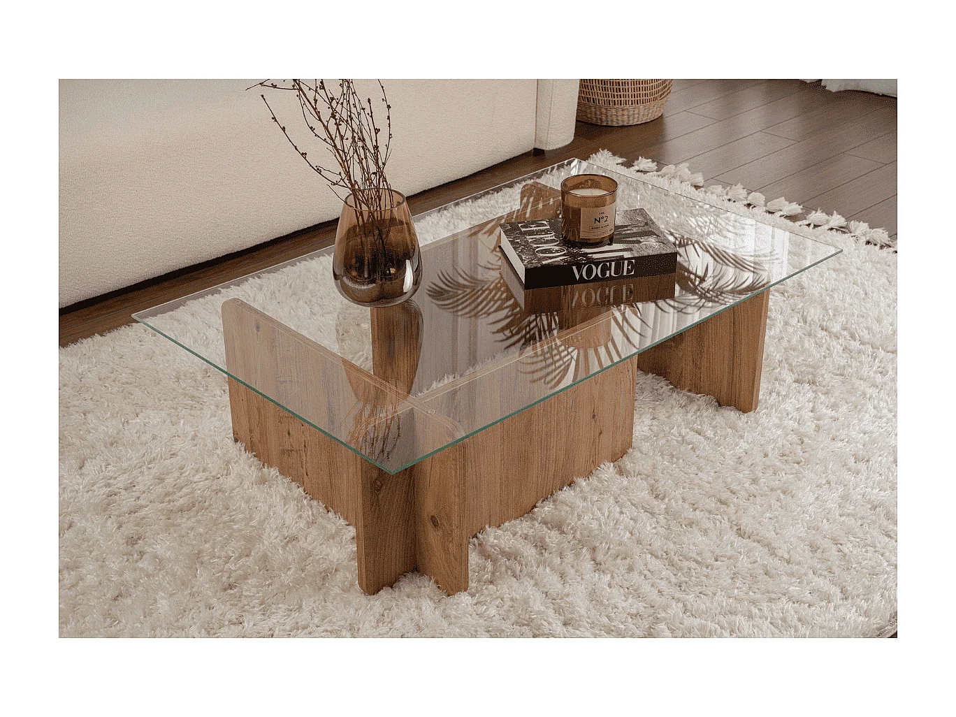 Table basse avec plateau en verre trempé L105 cm - FLAVIO