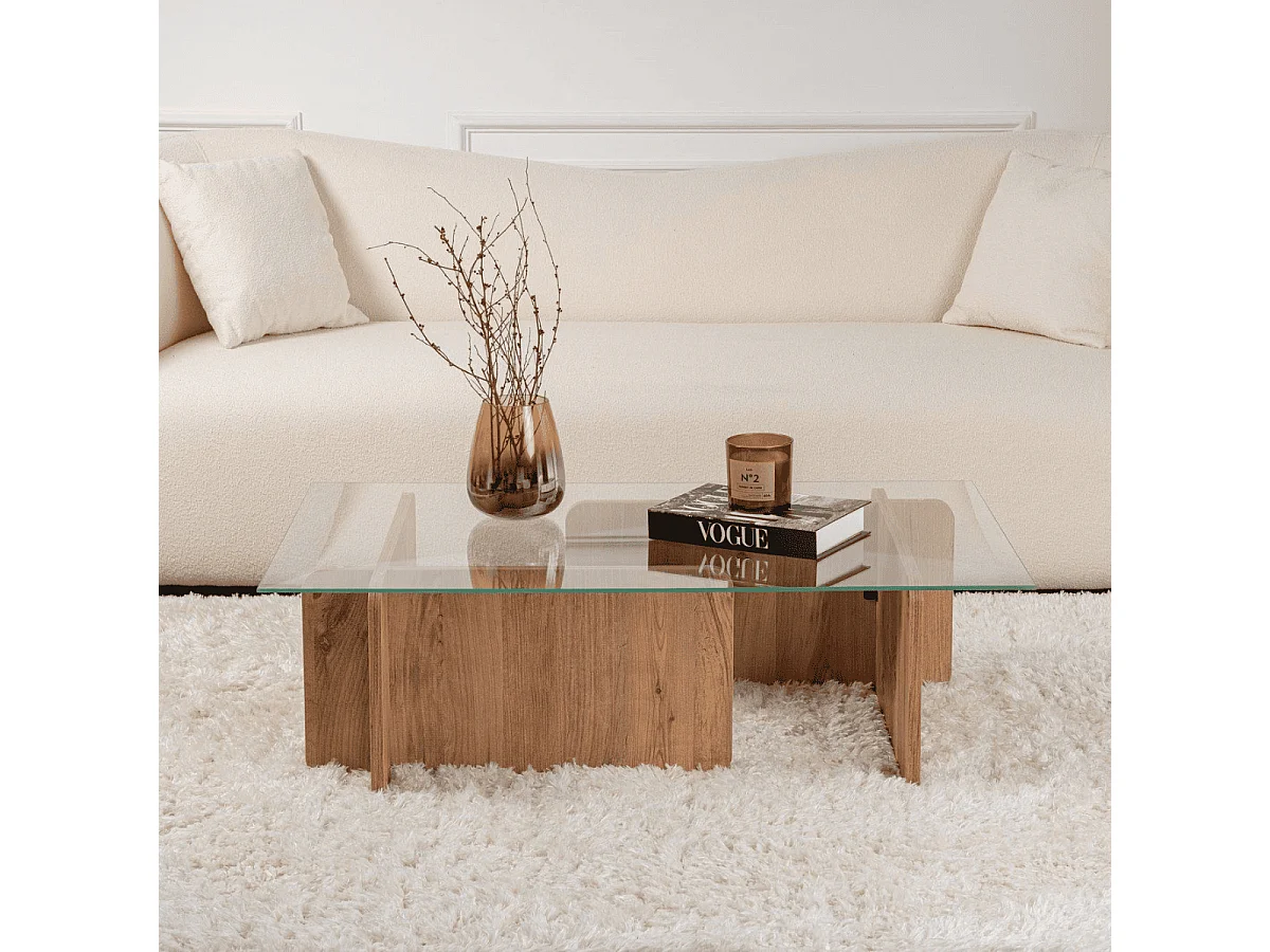 Mesa de centro con tablero de vidrio templado L105 cm - FLAVIO