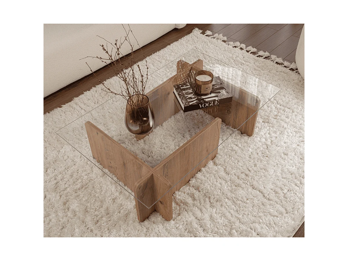 Mesa de centro con tablero de vidrio templado L105 cm - FLAVIO