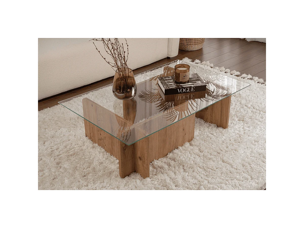 Mesa de centro con tablero de vidrio templado L105 cm - FLAVIO