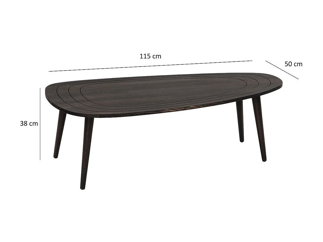 Salontafel met een rond afgewerkte blad van 115 cm