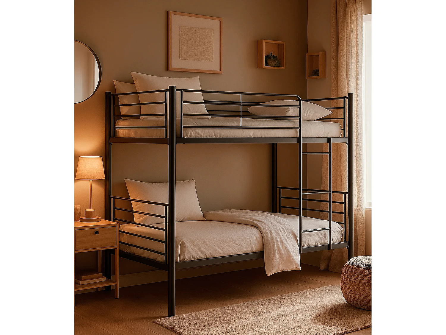 Litera metálica de 161x97x200 cm con escalera frontal y baranda de seguridad en negro Finy