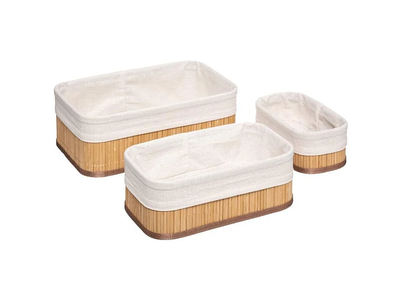Set von 3 Körben aus Bambus und Stoff 30 x 20,5 x 12 cm