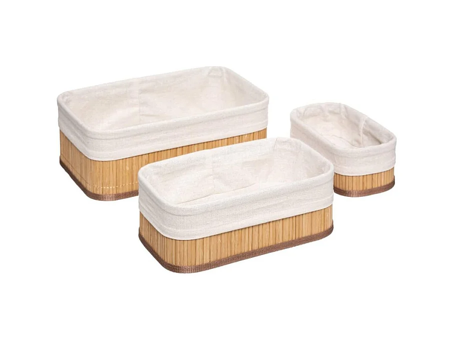 Juego de 3 cestas de bambú y tela