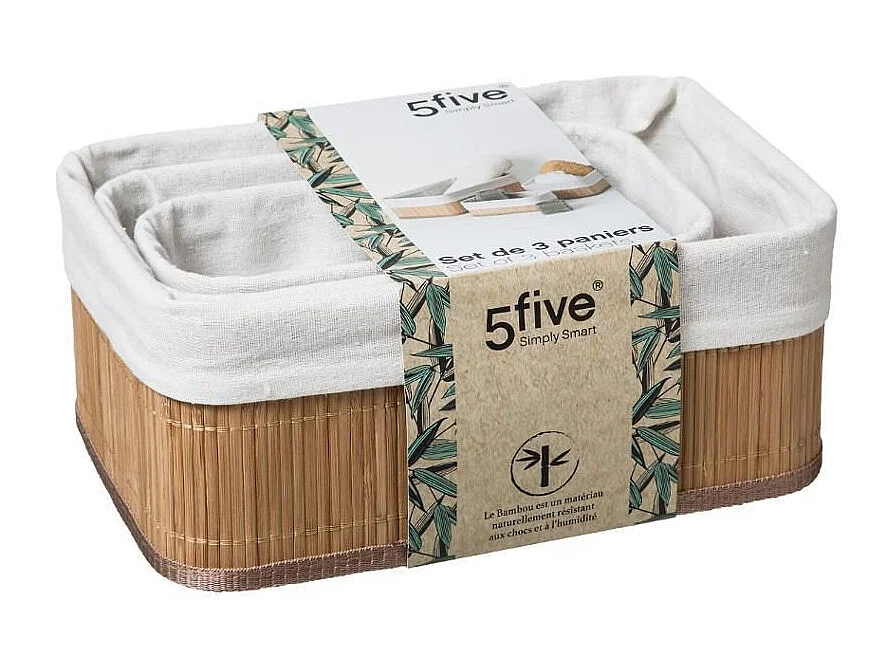 Lot de 3 Paniers de Rangement "Bambou" 30cm Naturel