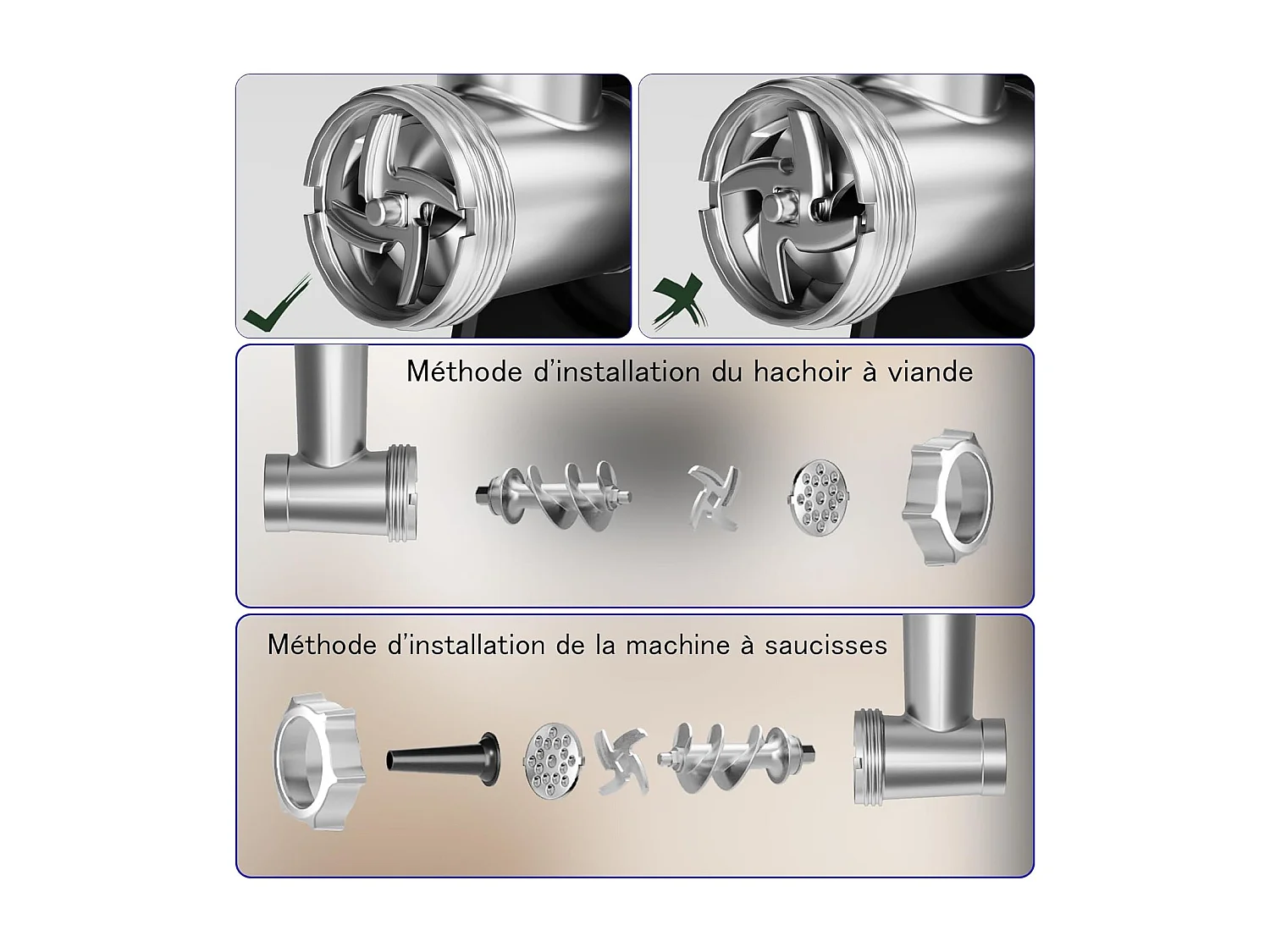Hachoir à Viande Électrique STANEW 2500W, 2 Vitesses Réglables, 5 Lames/2 Plaques
