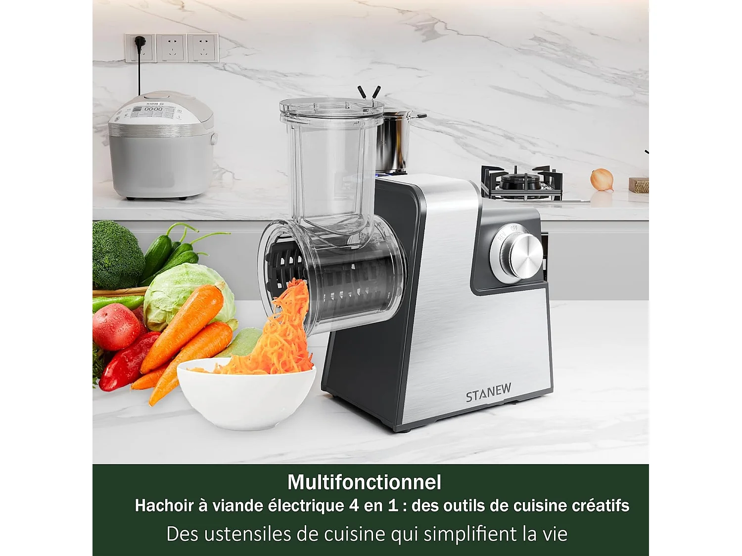 Hachoir à Viande Électrique STANEW 2500W, 2 Vitesses Réglables, 5 Lames/2 Plaques