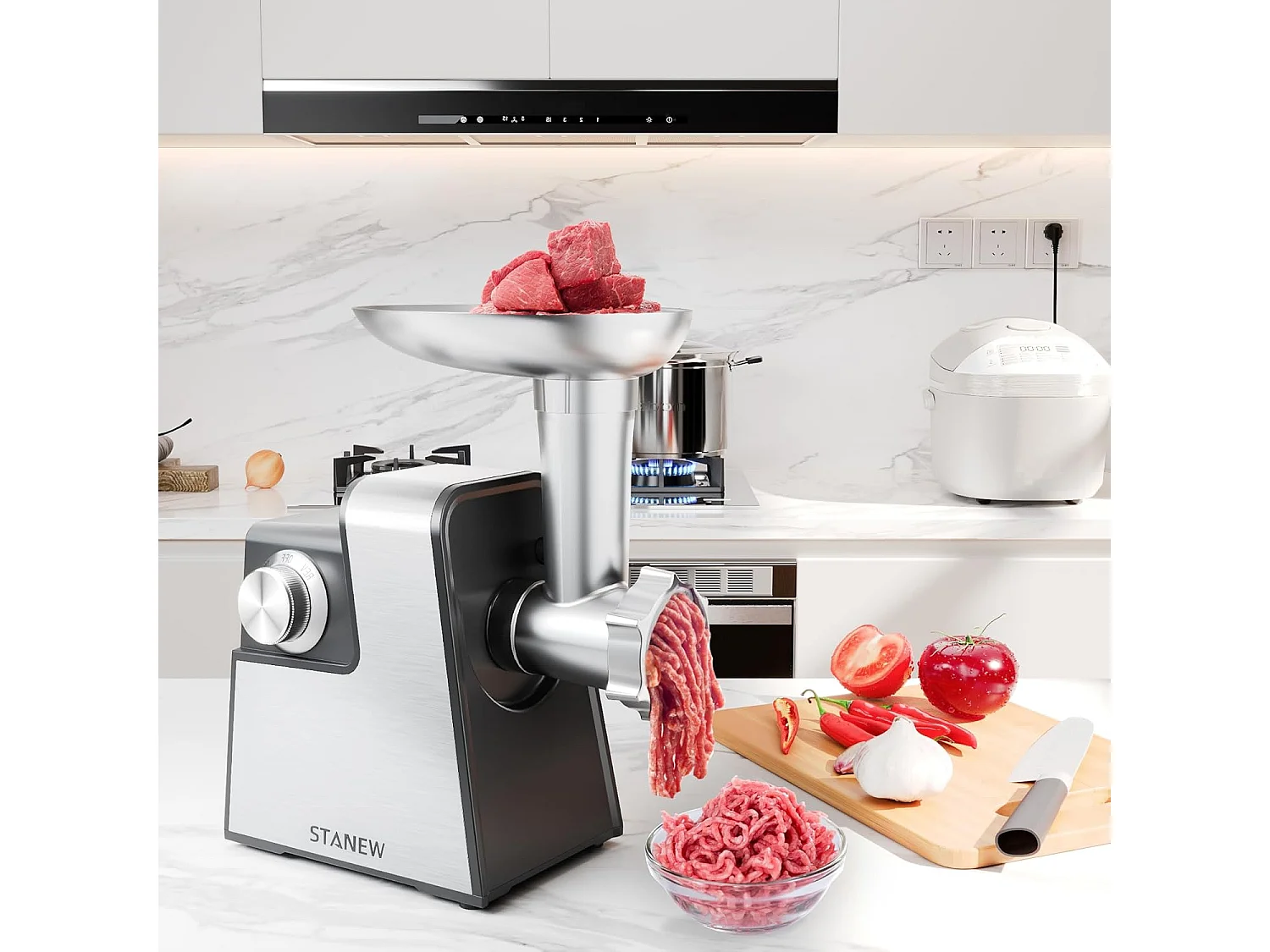 Hachoir à Viande Électrique STANEW 2500W, 2 Vitesses Réglables, 5 Lames/2 Plaques