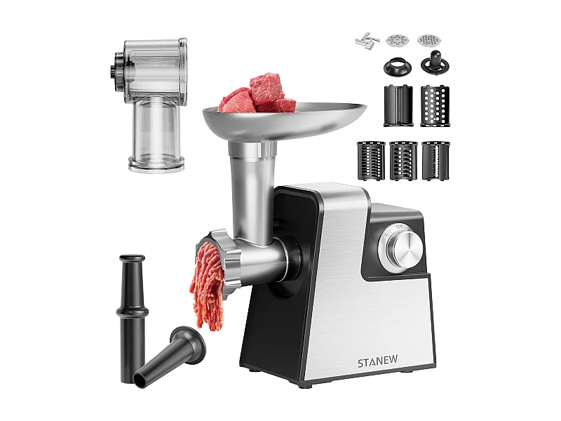 Hachoir à Viande Électrique STANEW 2500W, 2 Vitesses Réglables, 5 Lames/2 Plaques